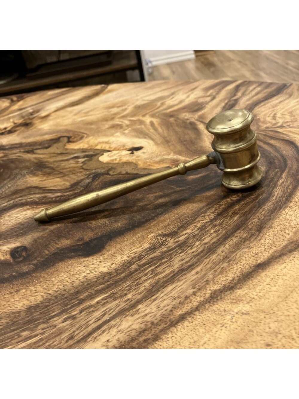 Vintage Brass Auctioneer Hammer Judge’s Gavel Paperweight Mallet - 8”